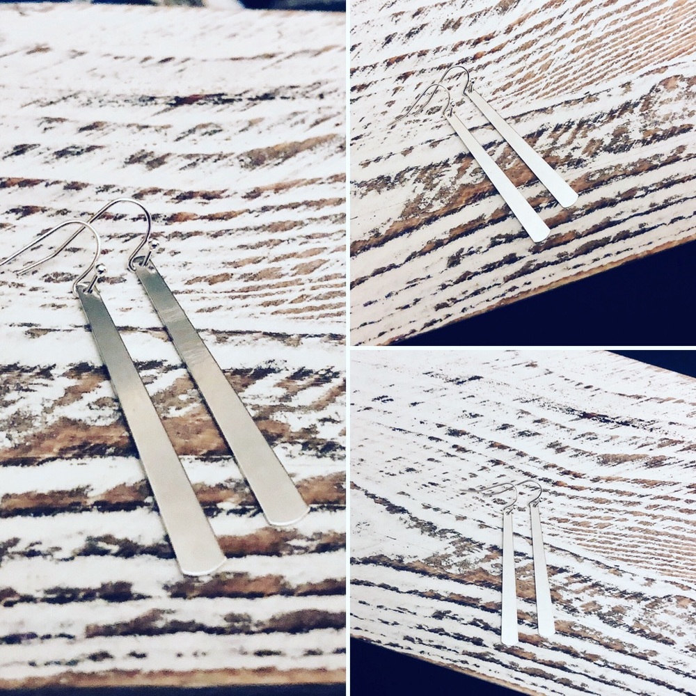 Bohemian Silver Teardrop Slim Earrings NWT